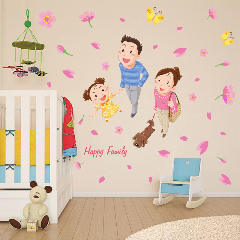 [Wall stickers] happy family and dog flowers butterfly wall stickers home decor living room bedroom