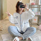 Women's Winter Thickened Coral Fleece Pajamas Set Flannel Cute Sweet Bow Printing Stripes Cardigan Winter Suit Homewear Long Sleeves Sleeping Suit