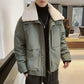 Winter Padded Jacket Men's Short Loose Large Size Korean Style Trendy Warm Cotton Jacket Wild Lamb Velvet Lapel Quilted Jacket