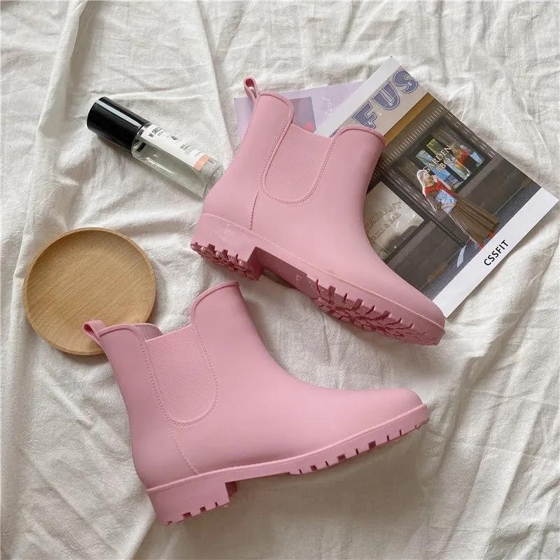 Rain Boots Female Mid-tube Martin Boots Water Shoes Non-slip Waterproof Wear-resistant Four Seasons All-match Solid Color Boots