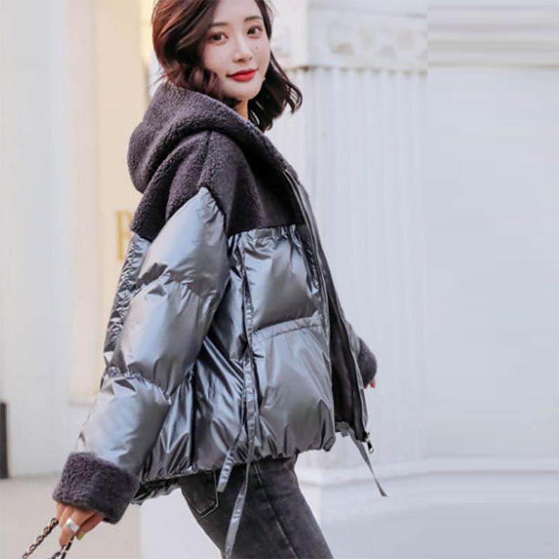 Women's Winter Korean Loose Quilted Coat Warm Stand-collar Down Jacket Women's Glossy Mid-length Down Jacket