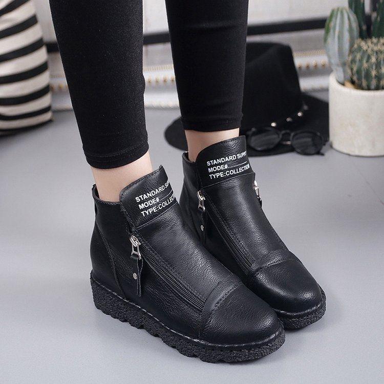 Autumn and Winter Plus Velvet Ankle Boots British Women's Leather Shoes Women's Shoes Cotton Boots