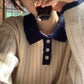 Women's Vertical Striped Solid Color Lapel Pullover Sweater Casual Loose Large Size Mid Length Knit Sweater