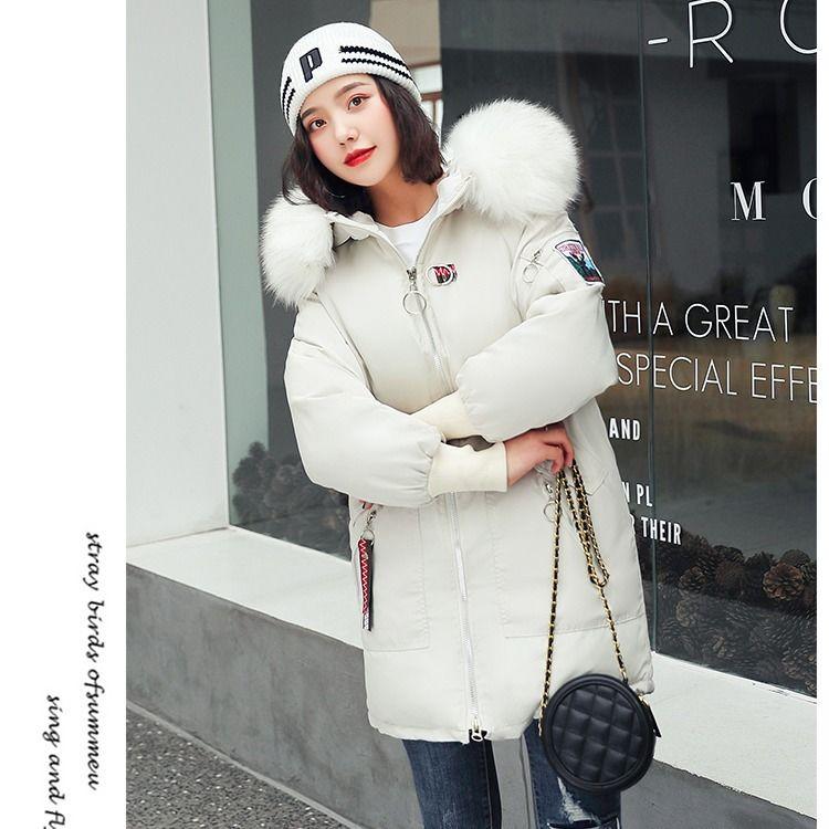 Women's Cotton-padded Jacket Mid-length Large Fur Collar Cotton-padded Jacket Plus Size Korean Student Loose Thick Coat Women