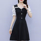 Women's High-elastic Short-sleeved Summer Fake Two-piece Waist Large Size Temperament Dress