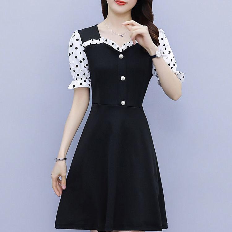 Women's High-elastic Short-sleeved Summer Fake Two-piece Waist Large Size Temperament Dress