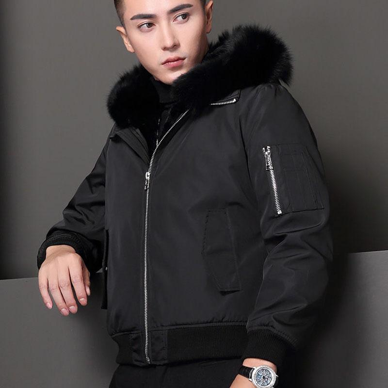 Parkas Fur One Men's Faux Fur Winter Coat Mink Fox Fur Collar Short Coat