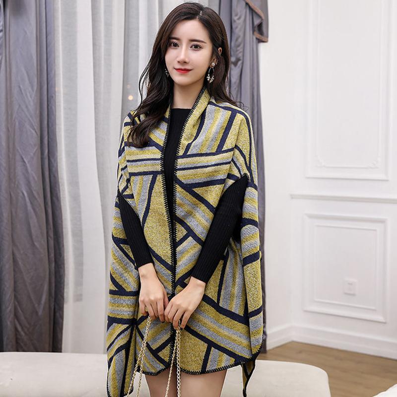 Shawl Cloak Female Autumn and Winter Thick Warmth Shawl Windproof Buckle Temperament Shawl Can Be Worn Shawl Scarf Dual-use