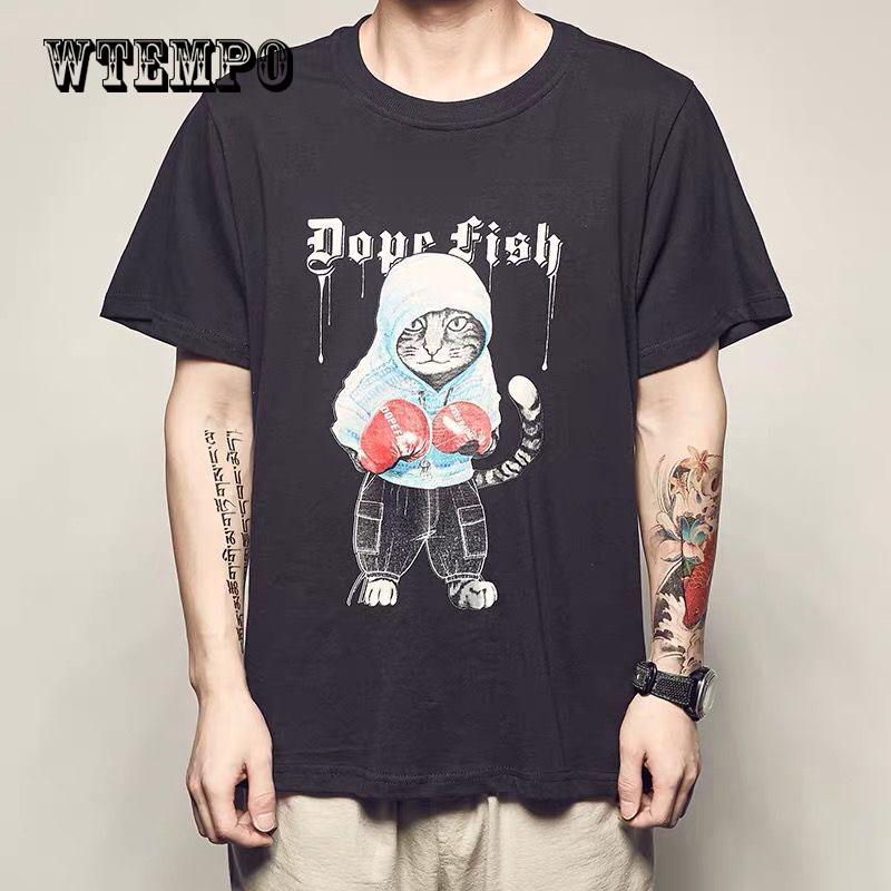 WTEMPO Tshirt Black Anime Top Clothing Pure  Soft Animal Print T-shirt White Unisex