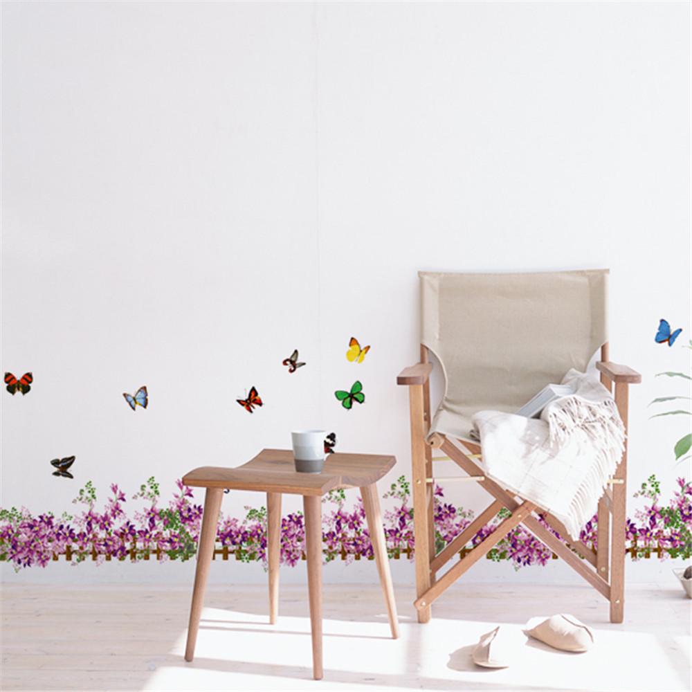 Fresh purple fence butterfly grass skirting bathroom door and window background decoration removable