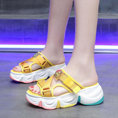 Thick bottom slippers female summer students wear non-slip soft bottom word sandals and slippers