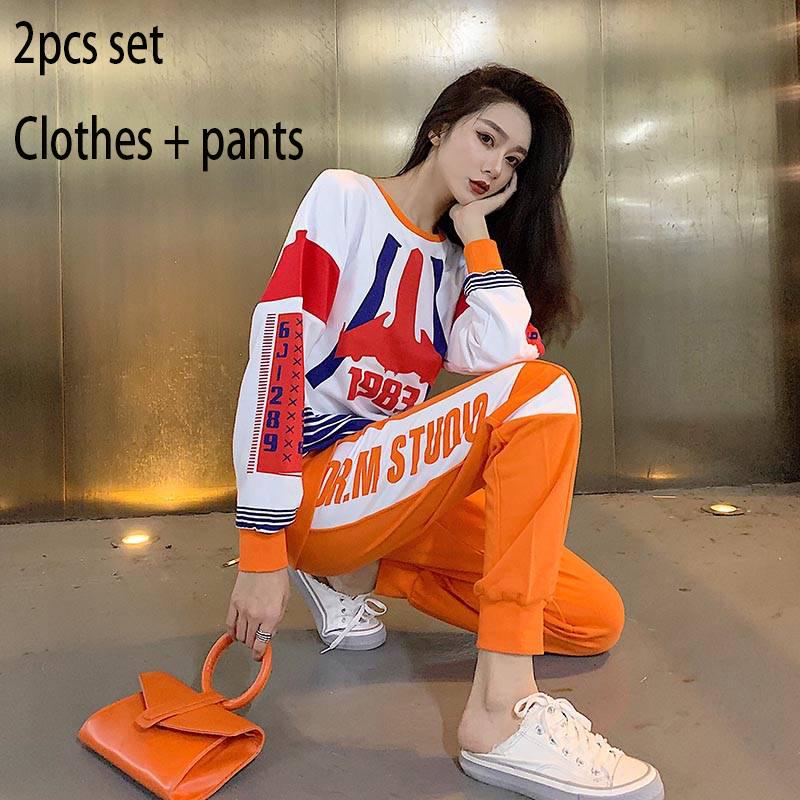 Long-sleeved Casual Sweatshirt Set Large Size Spring and Autumn Sweatshirt Suit Women's 2pcs Set