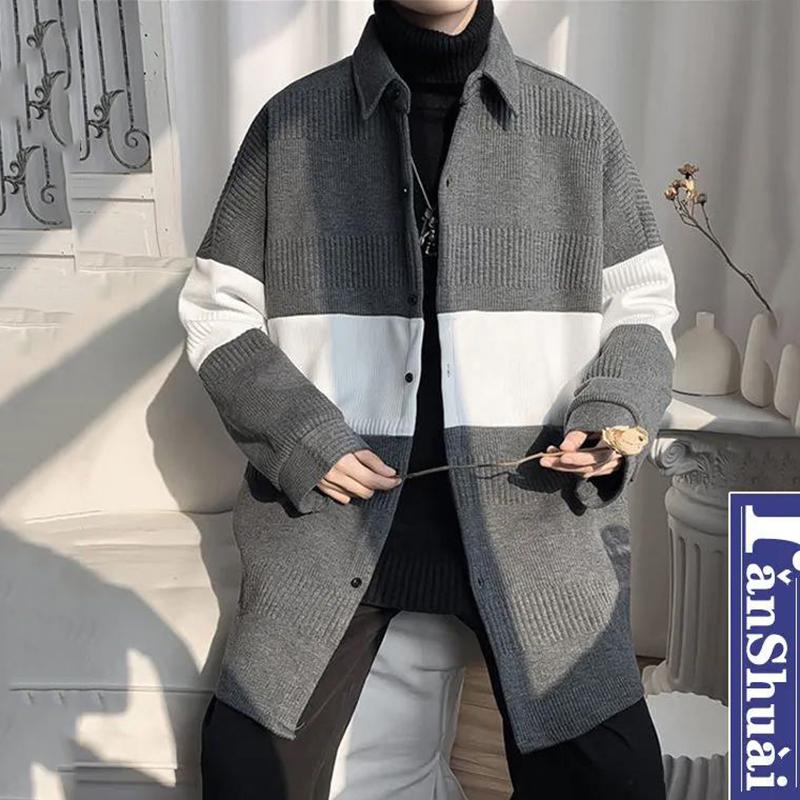 Sweater Cardigan Coat Men's Loose Stitching Color Thickened Knitted Cardigan Coat Warm and Comfortable Breathable Men's Sweater