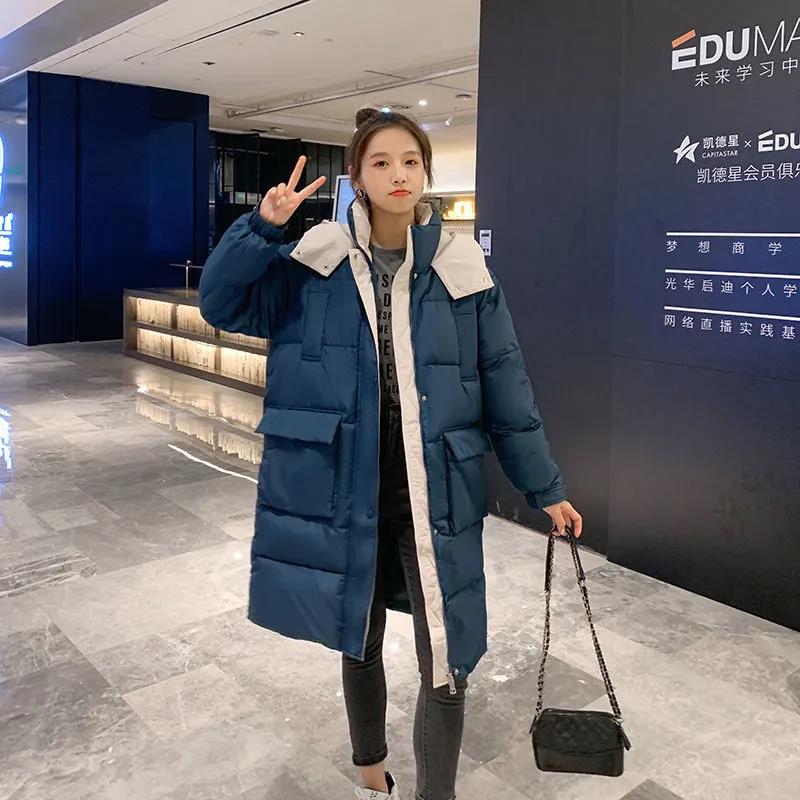 Winter Women's Down Padded Jacket Korean Style Stand-up Collar Hooded Padded Jacket Thickened Warm Mid-length Padded Jacket