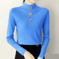 Women's  Button Turtleneck pullover  long sleeve slim bottoming Knit sweater jumpers top winter