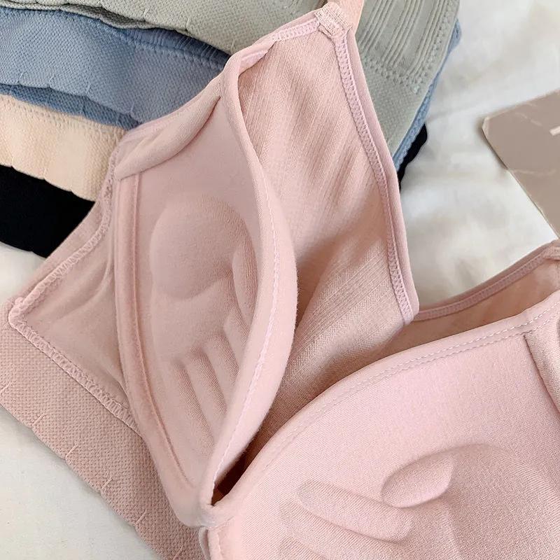 Ladies No Steel Ring Gathered Underwear Female Students Korean Version Camisole Tube Top with Chest Pad  Brassieres Breathable Comfortable Solid Bra