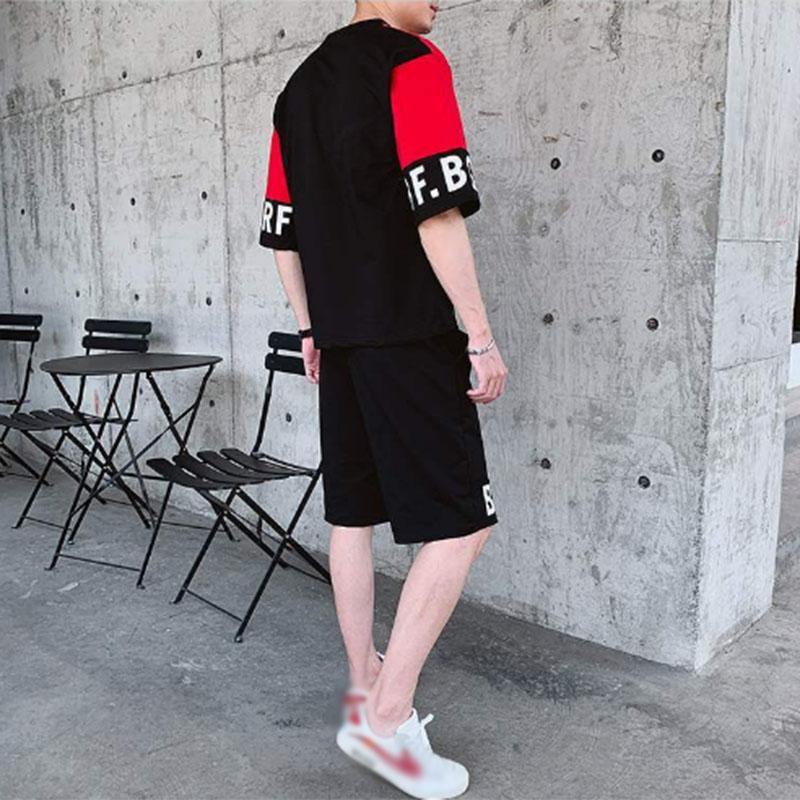 Sports Suit Men's Summer Cool Short-sleeved T-shirt Men's Contrast Color Casual Teen Student Suit Men