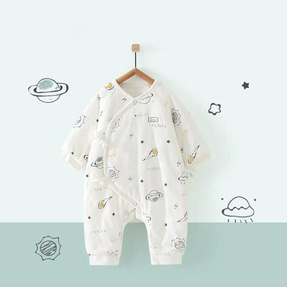 0-6 Months Newborn Baby Autumn and Winter Clothes Baby Pure Cotton Bias Thickened Cotton One-piece Clothes Climbing Clothes Autumn