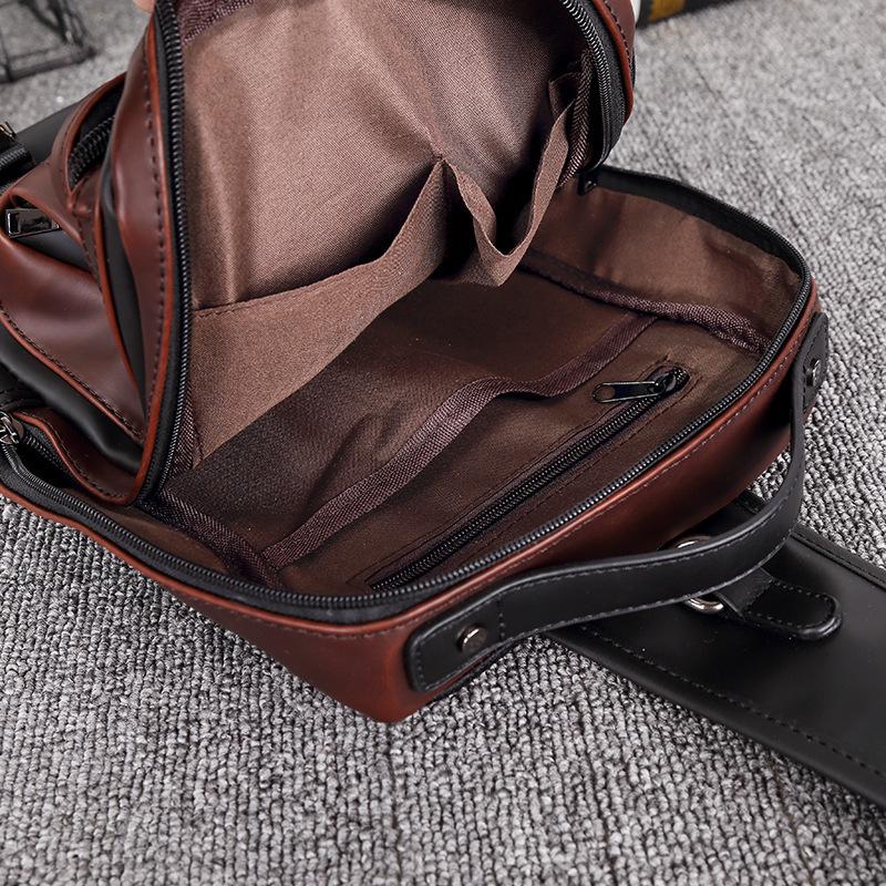 Chest Bag Men's Brown Multi-layer Zipper Large Capacity Messenger Bag Outdoor Sports Shoulder Bag