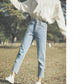 WTEMPO Frayed Irregular Jeans Women's High Waist Waist Skinny Cropped Pants Little Harlan Loose Straight