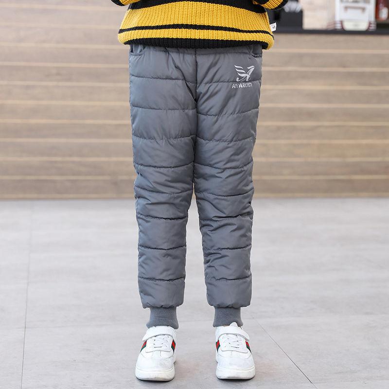 Down Pants Warm Thicken Boys Girls Winter Plus Velvet Children High Waist Trousers Ski Down Padded Pants