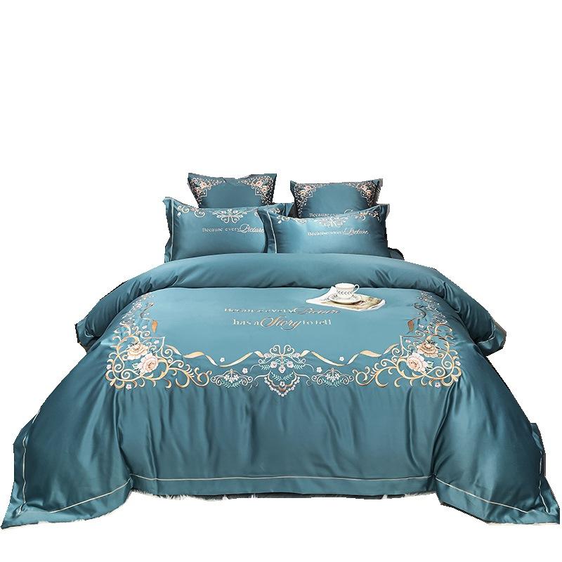 Ice Silk Four-piece Set European-style Silk Duvet Cover Sheet Embroidery Bedding