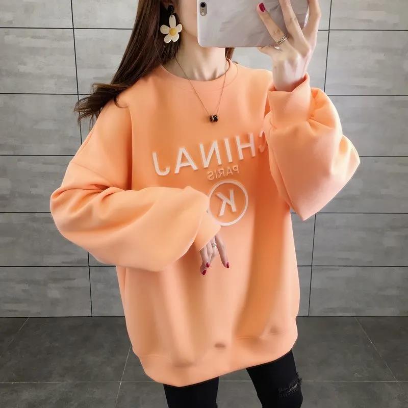 Cotton Sweater Women 2021 Spring and Autumn Round Neck Printing Long-sleeved Loose Top