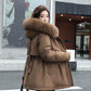 Parker Down Padded Jacket with Faux Fur Collar Mid-length Hooded Loose and Warm Winter Plus Velvet Thick Coat Is Soft and Comfortable