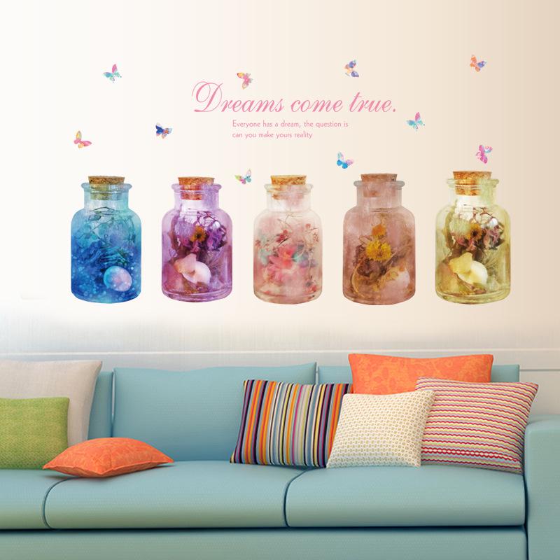 Fantasy flower glass bottle balcony cabinet door glass window decorative wall sticker
