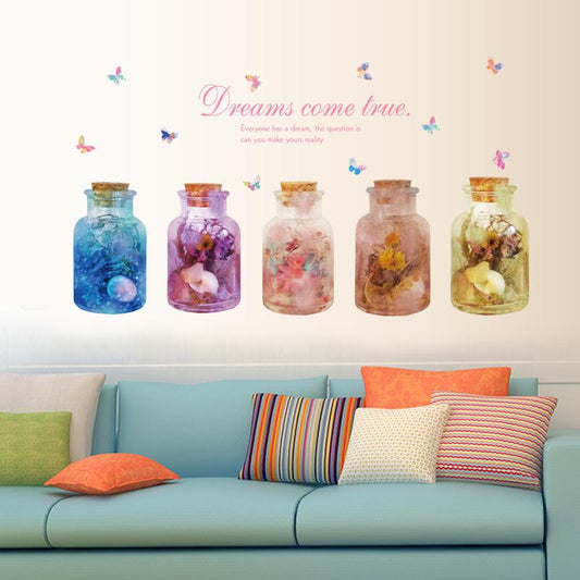 Fantasy flower glass bottle balcony cabinet door glass window decorative wall sticker