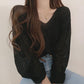 Openwork knitting T Shirt Casual Loose Clothes Tops Flared sleeves Pure color Leisure Long Women Pullover Tee