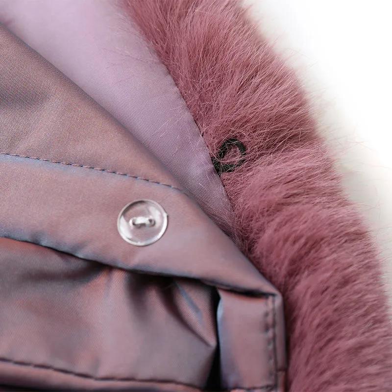 Winter Down Cotton Jacket Fashion Fur Collar Hooded Mid-length Jacket Thick Warm Cotton Jacket Suitable for Middle-aged Women