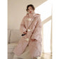 Duck Down Retro Diamond Lattice Horn Buckle Real Hair Ball Cute Down Jacket Mid-length Hooded Loose Warm Jacket Women Winter Thick Cotton Jacket