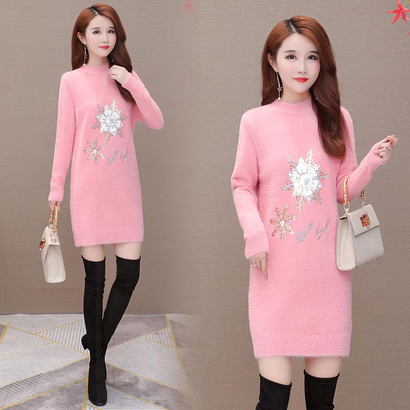 Autumn and Winter Mid-length Snowflake Sweater Half High Neck Thick Sweater Women Round Neck Long Sleeve Bottoming Shirt