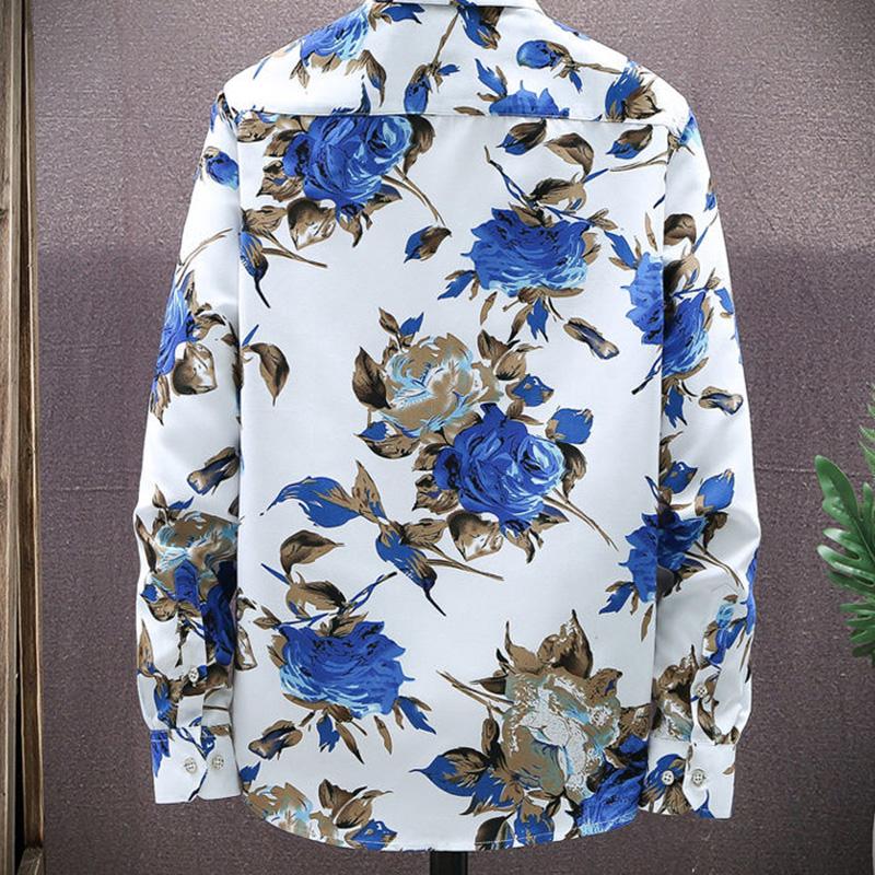 Spring and Autumn Flower Shirt Men's Long Sleeve Slim Lapel Youth Floral Shirt Jacket Thin Top Jacket Shirt