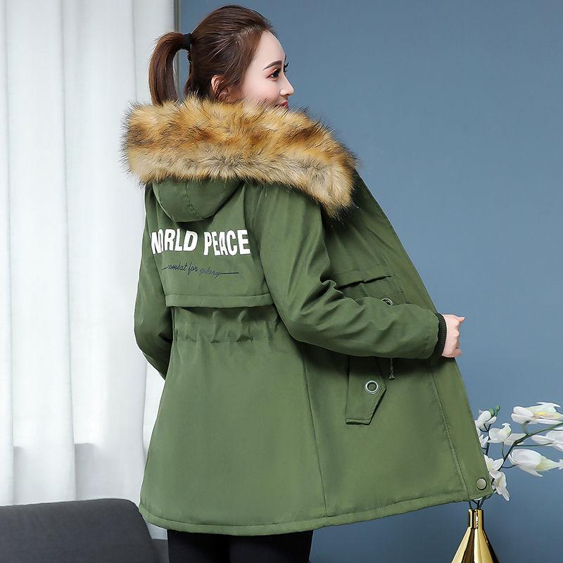 Women's Short Padded Parker Clothing Fur Collar Plus Velvet Padded Jacket Winter Loose Padded Jacket