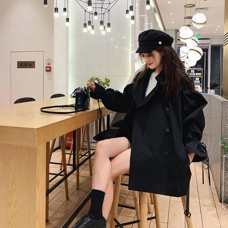 Women's Short Coat Loose and Thin All-match POLO Collar Windbreaker Women's Short Casual British Style Coat Windbreaker