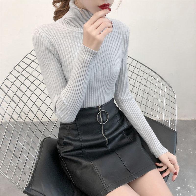 Turtleneck Sweaters Pullover Knitwear Women White Solid Slim Autumn Winter Turtleneck Knitted Tops Sweater for Female Basic Jackets Pullovers Jumper