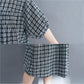 WTEMPO Puff Sleeve Plus Size Ladies Dress Summer 1/2 Sleeve Round Neck Long Dress Casual Mid-calf Length Plaid Dress