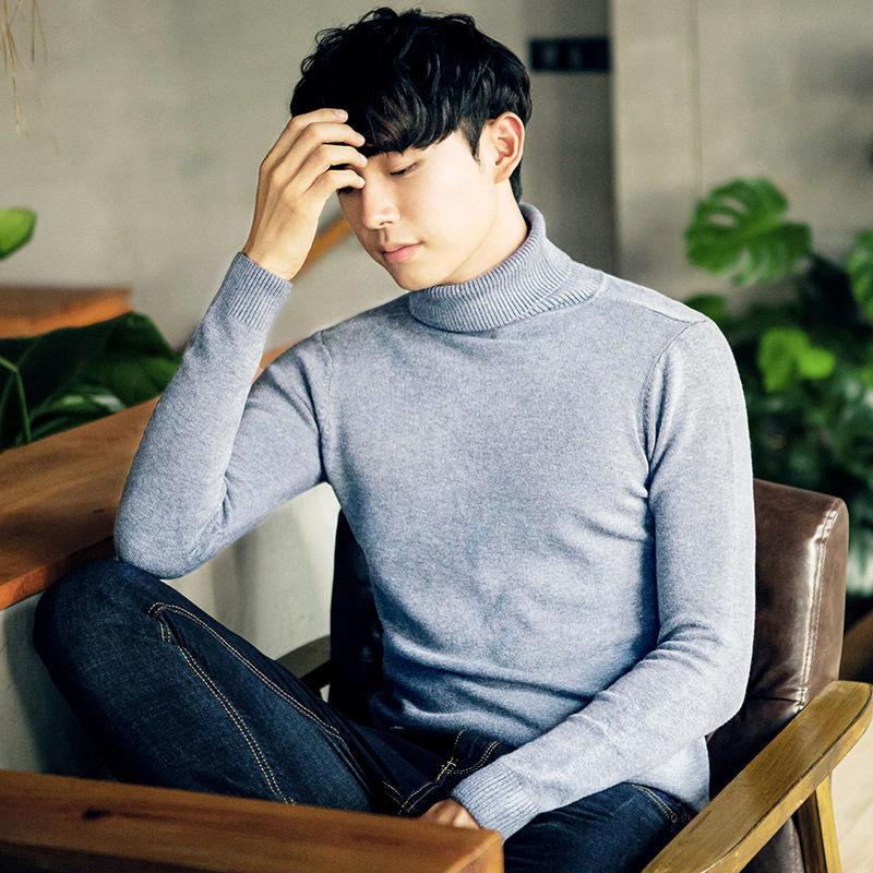 Men's Sweater Clothes Autumn and Winter Sweater Thin Section High Round Collar Plush Shirt