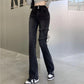 Spring Girl Street Straight Denim Flared Pants Thin Stretch Wide Leg Pants Ladies Black Trousers Boot Cut Pant