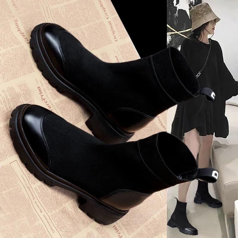 Women's Thick Heel Women's Boots Winter Mom All-match Flat Chelsea Boots High-quality Soft Leather Short Boots