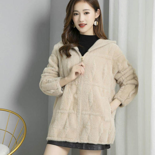 Autumn and Winter Models of Imitation Mink Velvet Fur Coat Loose Mink Fur Coat Women's Hooded Thickening