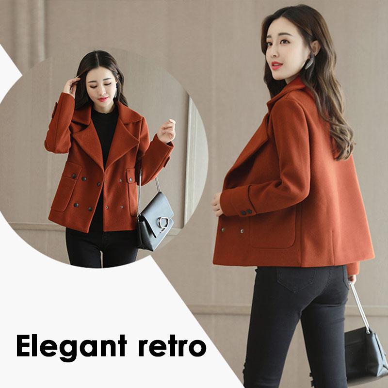 Woolen Jacket Women's Short Autumn and Winter Jacket Women's Solid Color Casual Coat