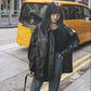 Autumn and Winter Leather Jacket Retro Loose Motorcycle Jacket Plus Velvet Thickening Mid-length Women's Leather Jacket