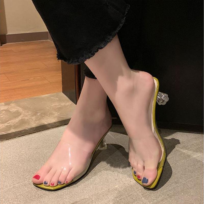 Transparent High Heels Women Square Toe Sandals Summer Shoes Woman Clear High Pumps Wedding Heels Slippers