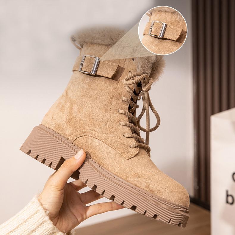Women's Boots Winter Shoes Fur Boots Plush Warm Snow Ankle Booties Female Platform Chunky Boots Cow Suede Shoes