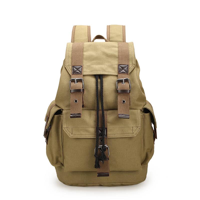 Men Large Backpack Solid Cotton Fashion Male Zipper  Rucksack Sports Travel Hiking School Bag