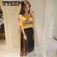 4XL plus size Women Clothes 2019 Letter Print Short Sleeve Cotton T shirt Patchwork Mesh dress