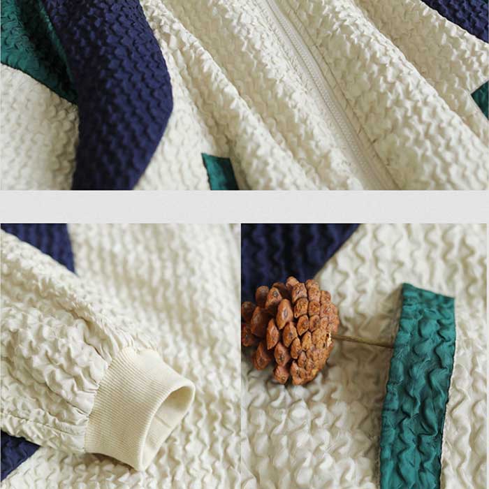 Loose Plus Size Jacket Women Stitching Contrast Color Plus Size Casual Long-sleeved Top Coat